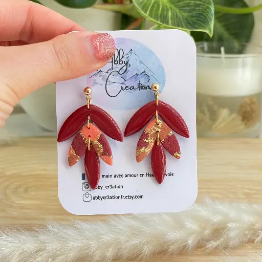 Boucles Pendantes Baie et Or 