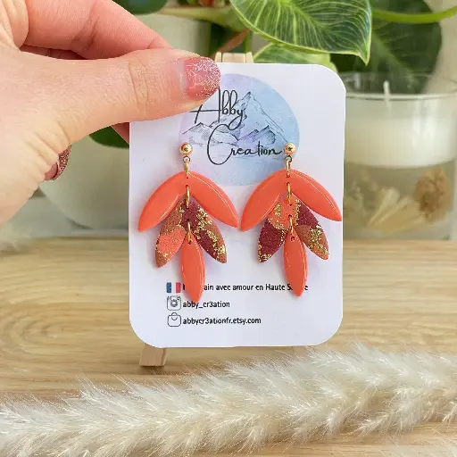 Boucles Pendantes Corail et Or
