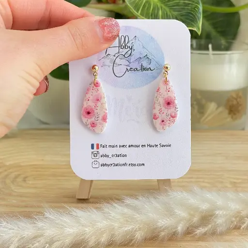 Boucles Pendantes Fleurs Roses